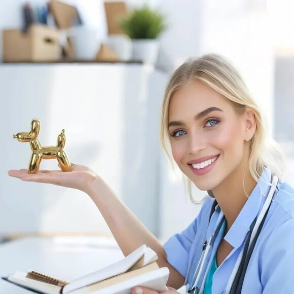Balloon Dog Statue Small Cute Ceramic Decor for Home or Office Golden Balloon - Picture 2 of 9